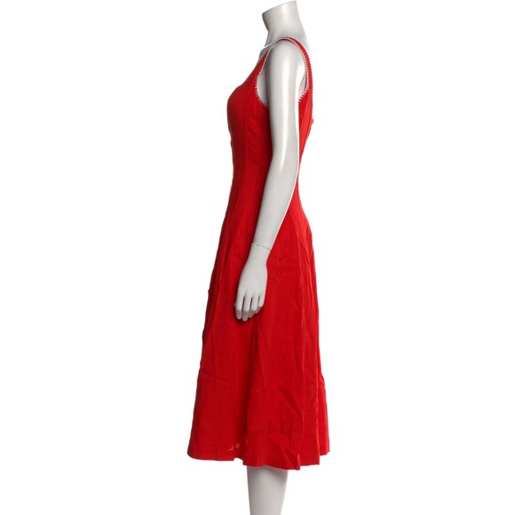 Caroline Constas womens Linen Blend Fit & Flare Midi Dress size 8 Red Whipstitch - Picture 5 of 8